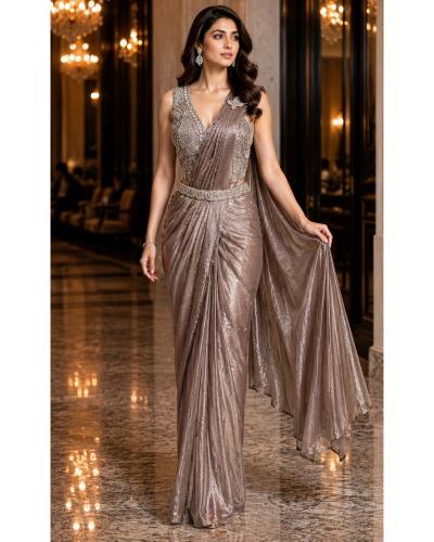 Stylish Ready-To-Wear Fancy Saree With Bead Work Blouse
