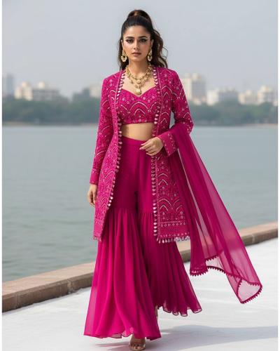 Wedding Wear Indo Western Style Georgette With Embroidery and Sequence Work