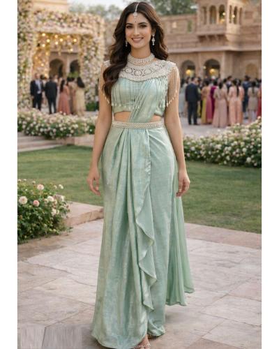 Indo Western Style Ready to Wear Saree With Sequence Work Saree