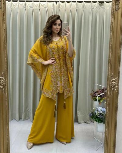 Party Wear Indo Western Georgette With Embroidery & Sequence Work Crop With Shrge Style