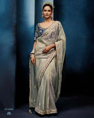 Designer Pure Fancy Tissue Saree with Handwork