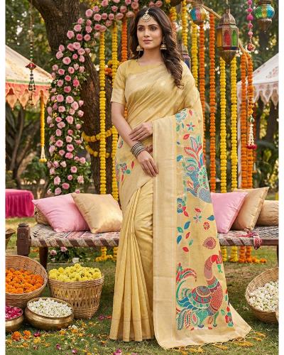 Lightweight Linen Cotton Saree with Fancy Detailing