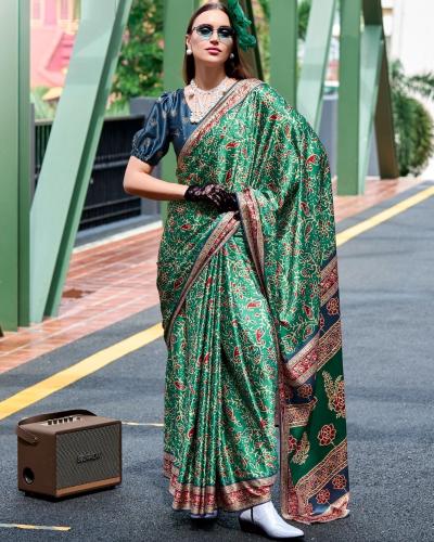Elegant Pure Satin Silk With Printed Work Saree