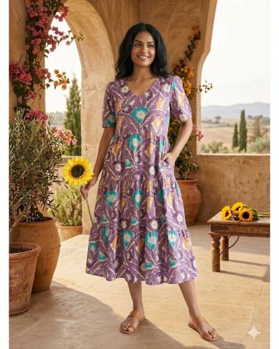 Casual Wear Short Gown Dress Cotton With Printed Work