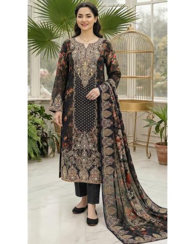 Pakistani Style Viscose Maslin Suit With Hand Work