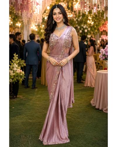 Indo Western Ready to Wear Saree Satin With Fancy Work