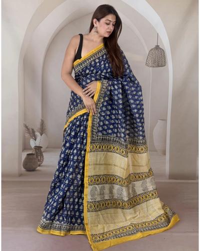 Designer Saree Chanderi silk With Hand Block Printed Work Saree