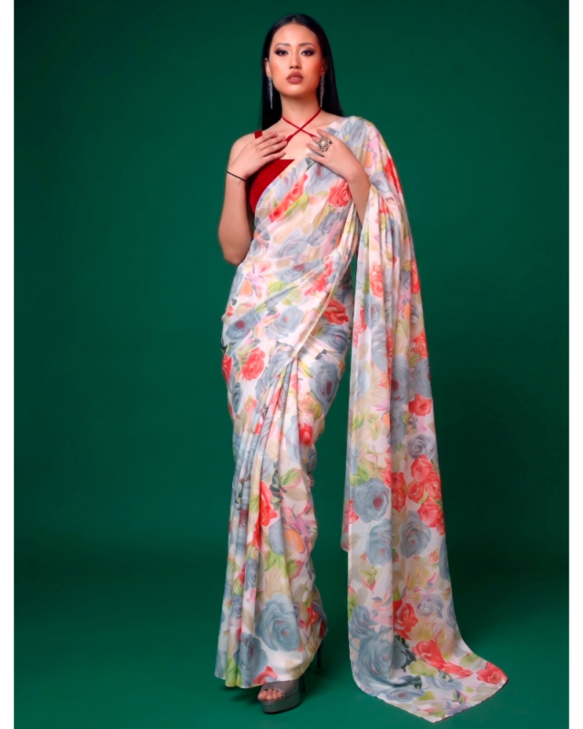 Festival Wear Saree Satin Fabric With Floral Printed Work Saree