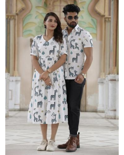 Combo Couple Dress Cotton With Printed Work Dress